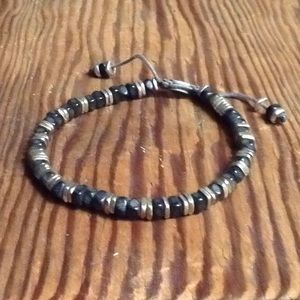 M.Cohen Black Horn and Silver Disc Bracelet